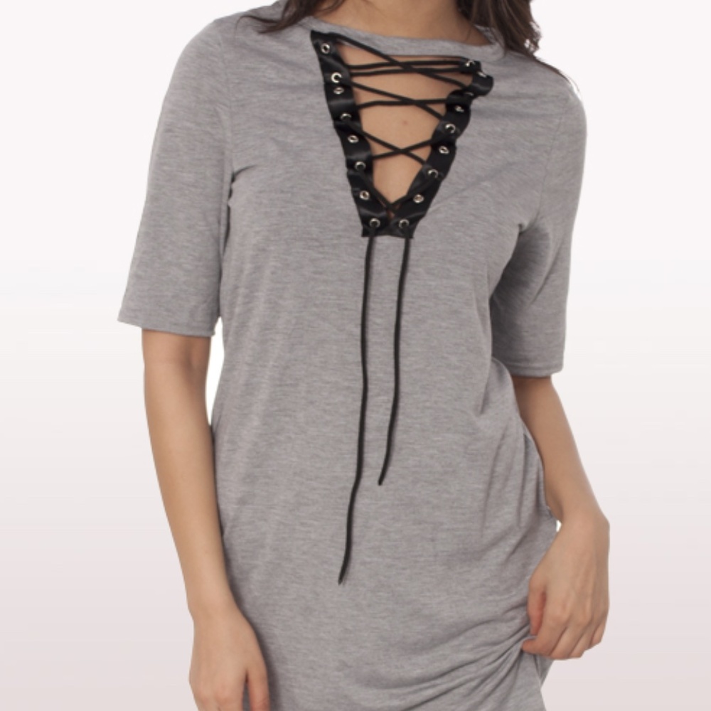 Forever 21 | Gray Lace Up T-shirt Dress size M - Picture 2 of 10
